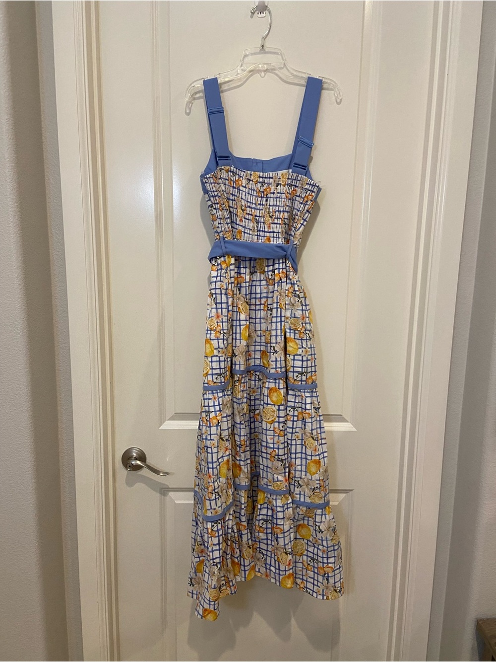 New Blue Gingham Lemon Print Bow Maxi Dress - Picture 6 of 9